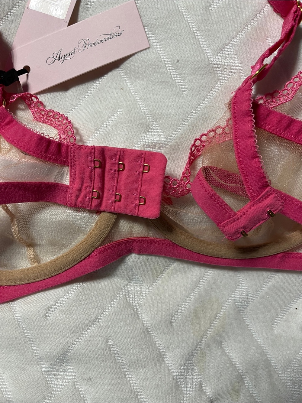 Agent Provocateur Hot Pink and Nude Sheer Lace Underwire Bra Kay 36C - Picture 5 of 6